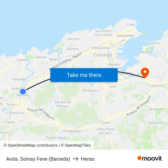 Avda. Solvay Feve (Barreda) to Heras map