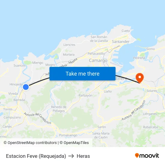 Estacion Feve (Requejada) to Heras map