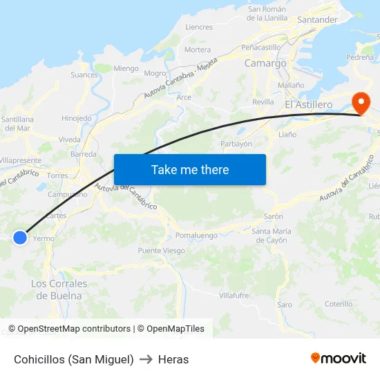 Cohicillos (San Miguel) to Heras map