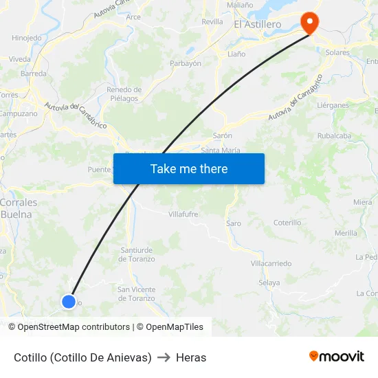 Cotillo (Cotillo De Anievas) to Heras map