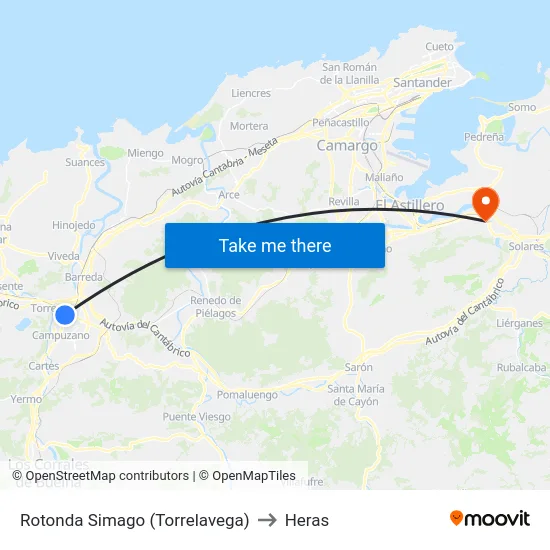 Rotonda Simago (Torrelavega) to Heras map