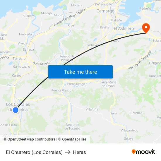 El Churrero (Los Corrales) to Heras map