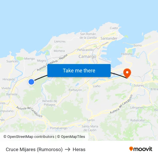 Cruce Mijares (Rumoroso) to Heras map