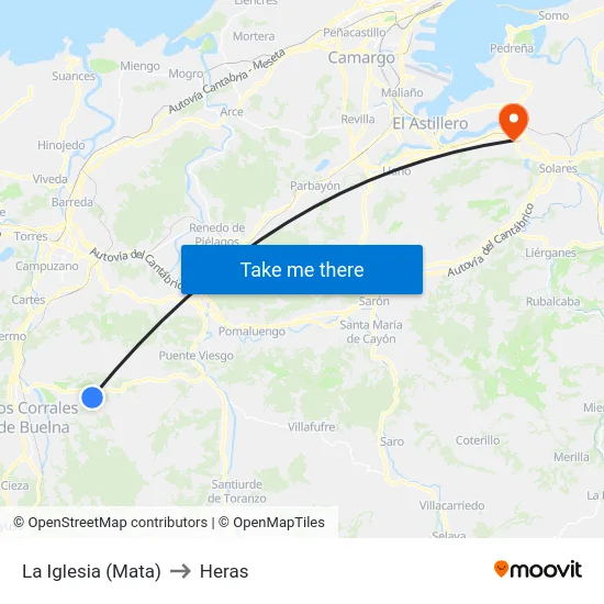 La Iglesia (Mata) to Heras map