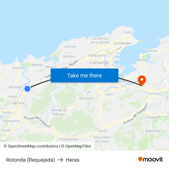 Rotonda (Requejada) to Heras map