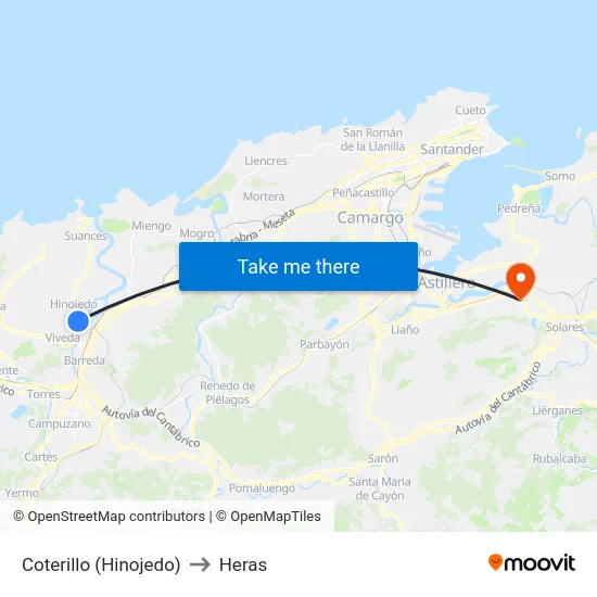 Coterillo (Hinojedo) to Heras map