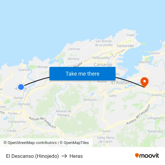 El Descanso (Hinojedo) to Heras map