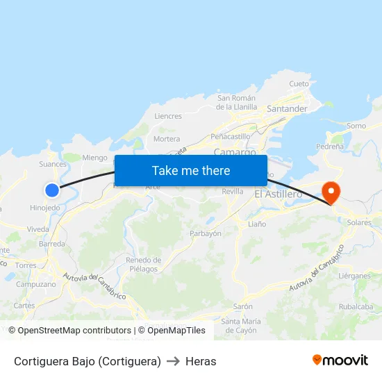 Cortiguera Bajo (Cortiguera) to Heras map