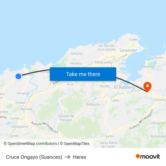 Cruce Ongayo (Suances) to Heras map