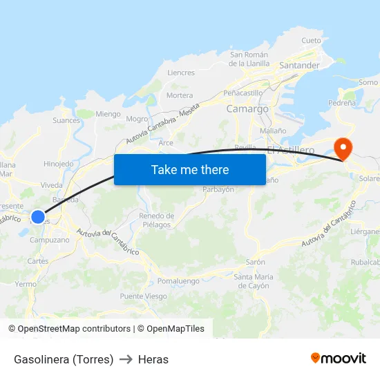 Gasolinera (Torres) to Heras map