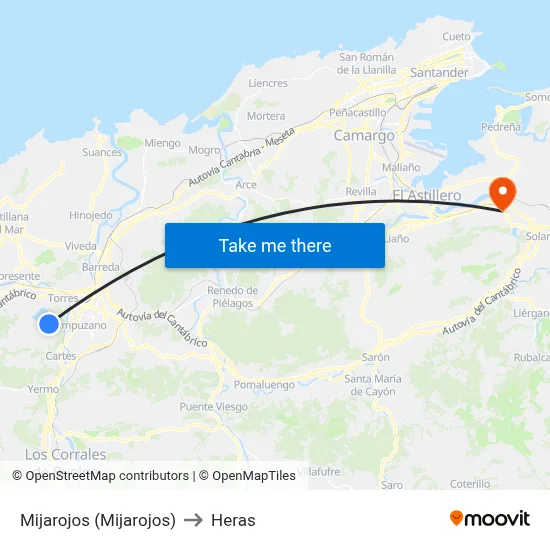 Mijarojos (Mijarojos) to Heras map