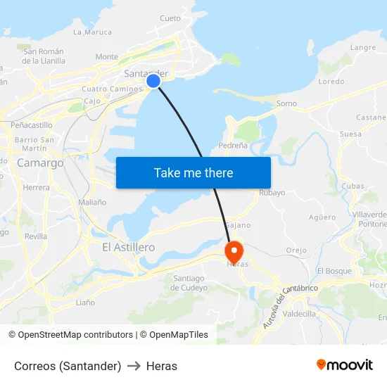 Correos (Santander) to Heras map