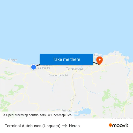 Terminal Autobuses (Unquera) to Heras map
