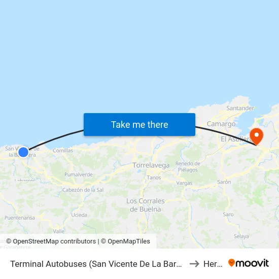 Terminal Autobuses (San Vicente De La Barquera) to Heras map