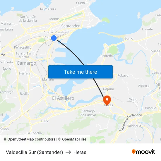 Valdecilla Sur (Santander) to Heras map