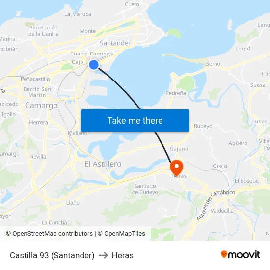 Castilla 93 (Santander) to Heras map
