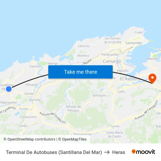 Terminal De Autobuses (Santillana Del Mar) to Heras map