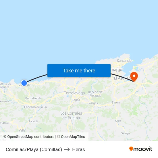 Comillas/Playa (Comillas) to Heras map