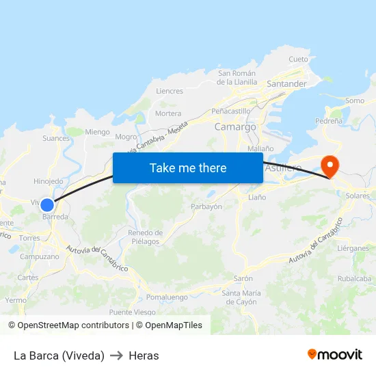 La Barca (Viveda) to Heras map