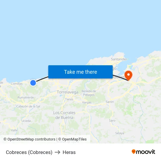 Cobreces (Cobreces) to Heras map