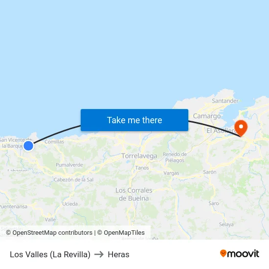 Los Valles (La Revilla) to Heras map