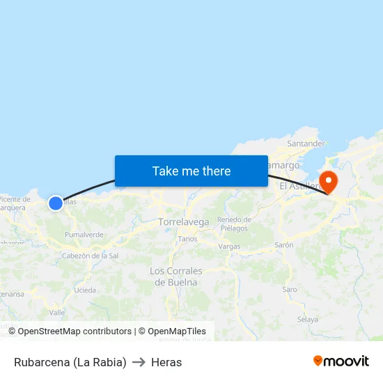 Rubarcena (La Rabia) to Heras map