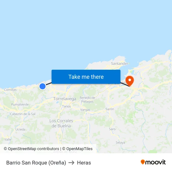 Barrio San Roque (Oreña) to Heras map