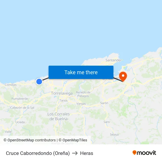 Cruce Caborredondo (Oreña) to Heras map