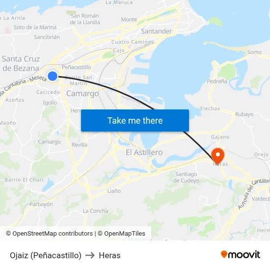 Ojaiz (Peñacastillo) to Heras map