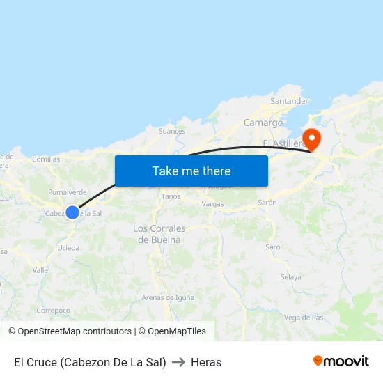 El Cruce (Cabezon De La Sal) to Heras map