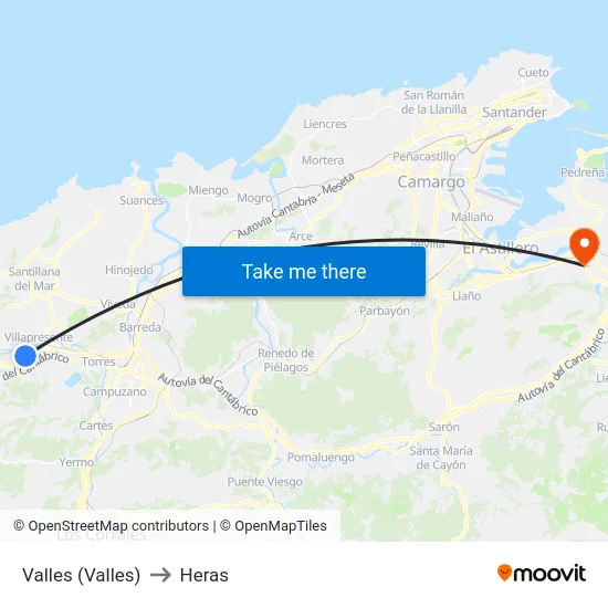 Valles (Valles) to Heras map