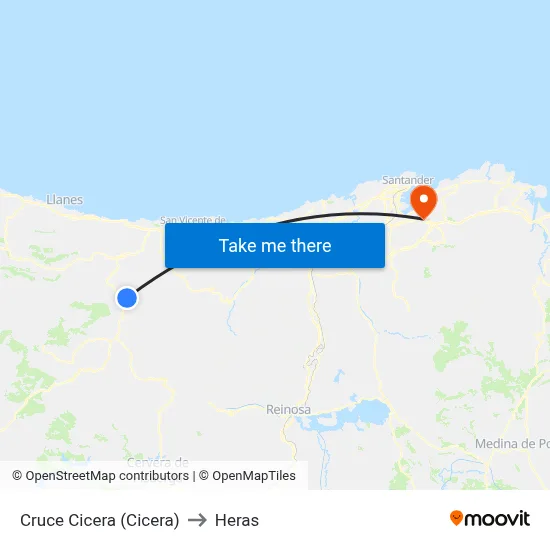 Cruce Cicera (Cicera) to Heras map