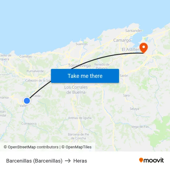 Barcenillas (Barcenillas) to Heras map