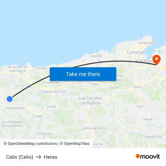 Celis (Celis) to Heras map