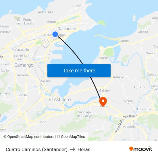 Cuatro Caminos (Santander) to Heras map