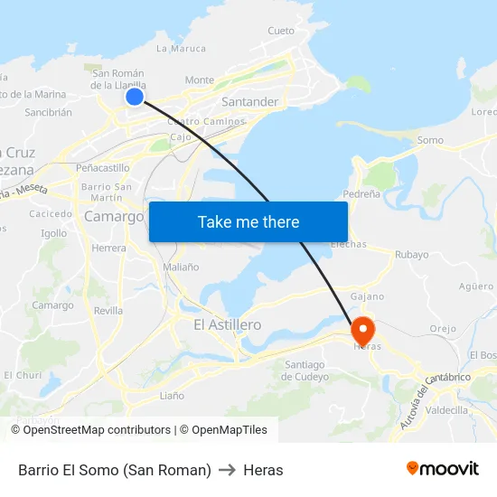 Barrio El Somo (San Roman) to Heras map