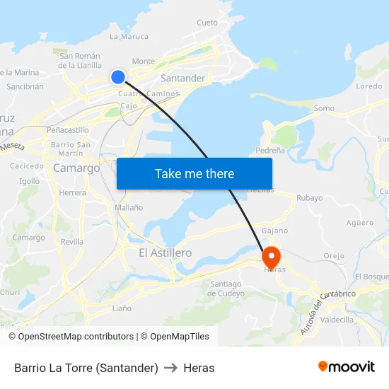 Barrio La Torre (Santander) to Heras map
