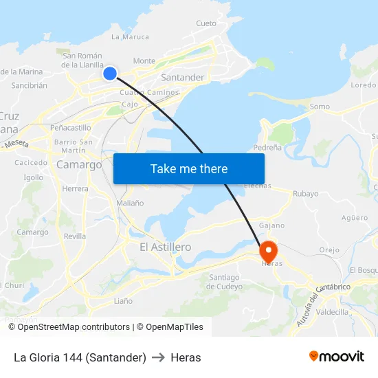 La Gloria 144 (Santander) to Heras map