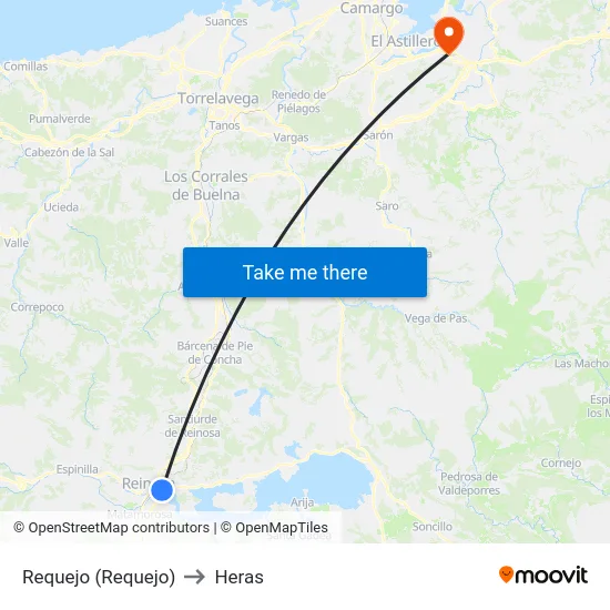 Requejo (Requejo) to Heras map