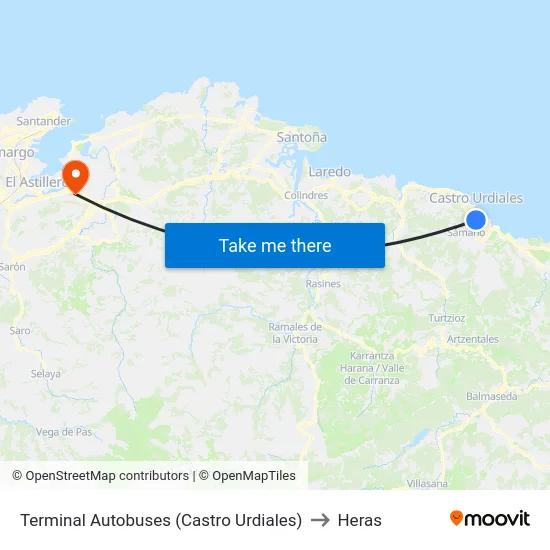 Terminal Autobuses (Castro Urdiales) to Heras map