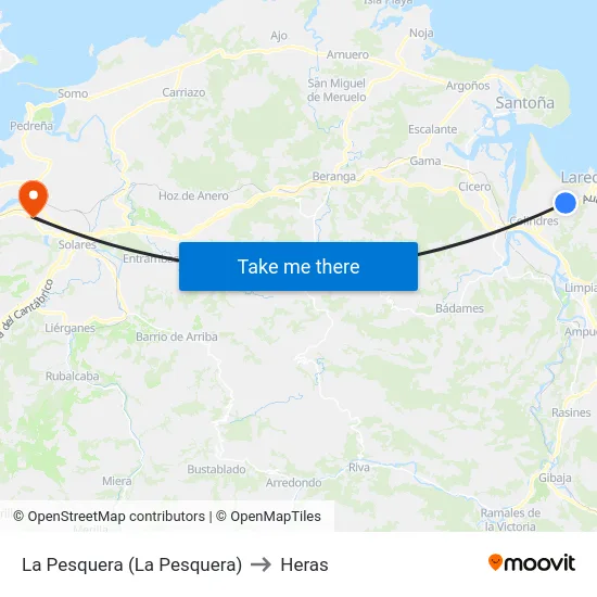 La Pesquera (La Pesquera) to Heras map