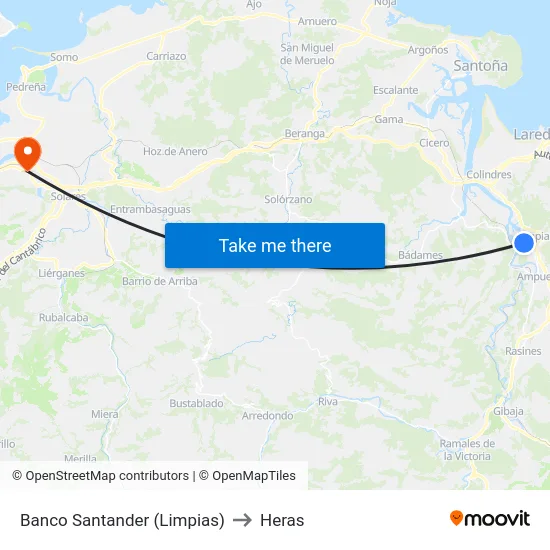 Banco Santander (Limpias) to Heras map