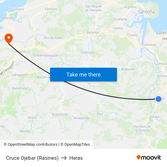 Cruce Ojebar (Rasines) to Heras map