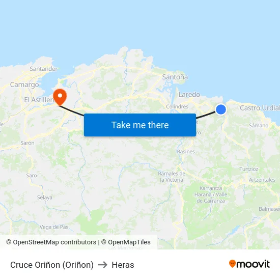 Cruce Oriñon (Oriñon) to Heras map