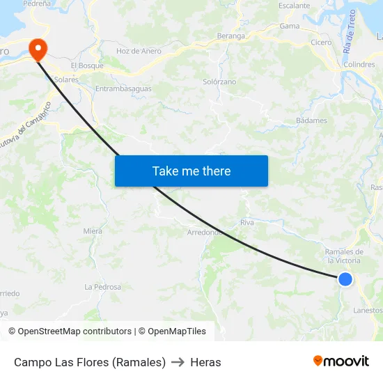 Campo Las Flores (Ramales) to Heras map