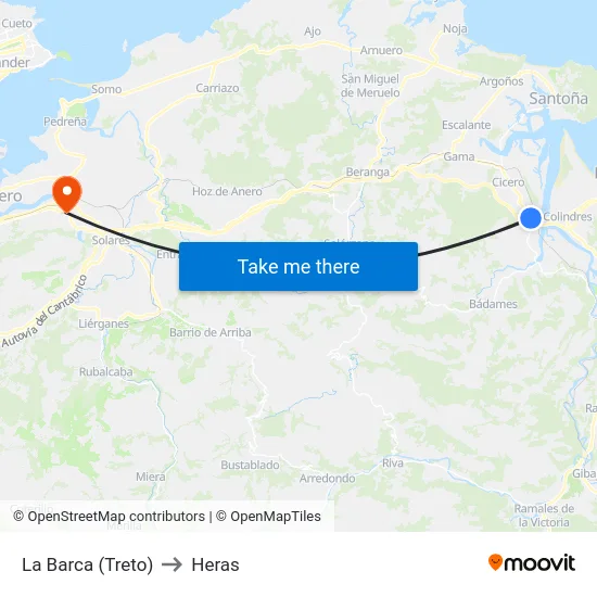 La Barca (Treto) to Heras map