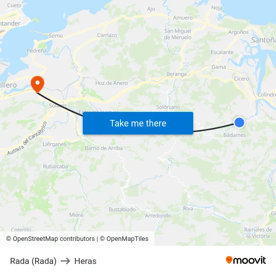 Rada (Rada) to Heras map