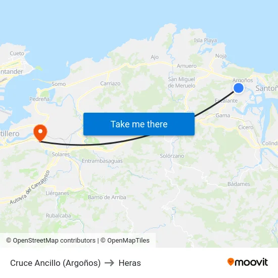 Cruce Ancillo (Argoños) to Heras map