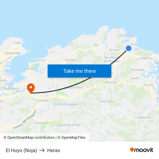 El Huyo (Noja) to Heras map