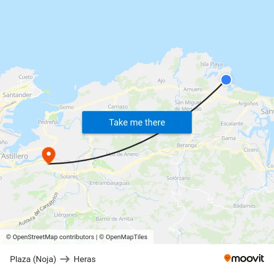 Plaza (Noja) to Heras map